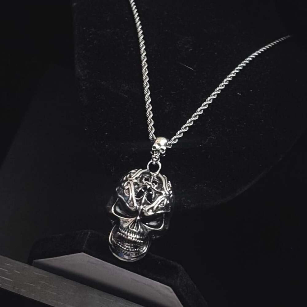 Insane Gothic Biker Stainless Steel Skull Pendant Necklace Y2K